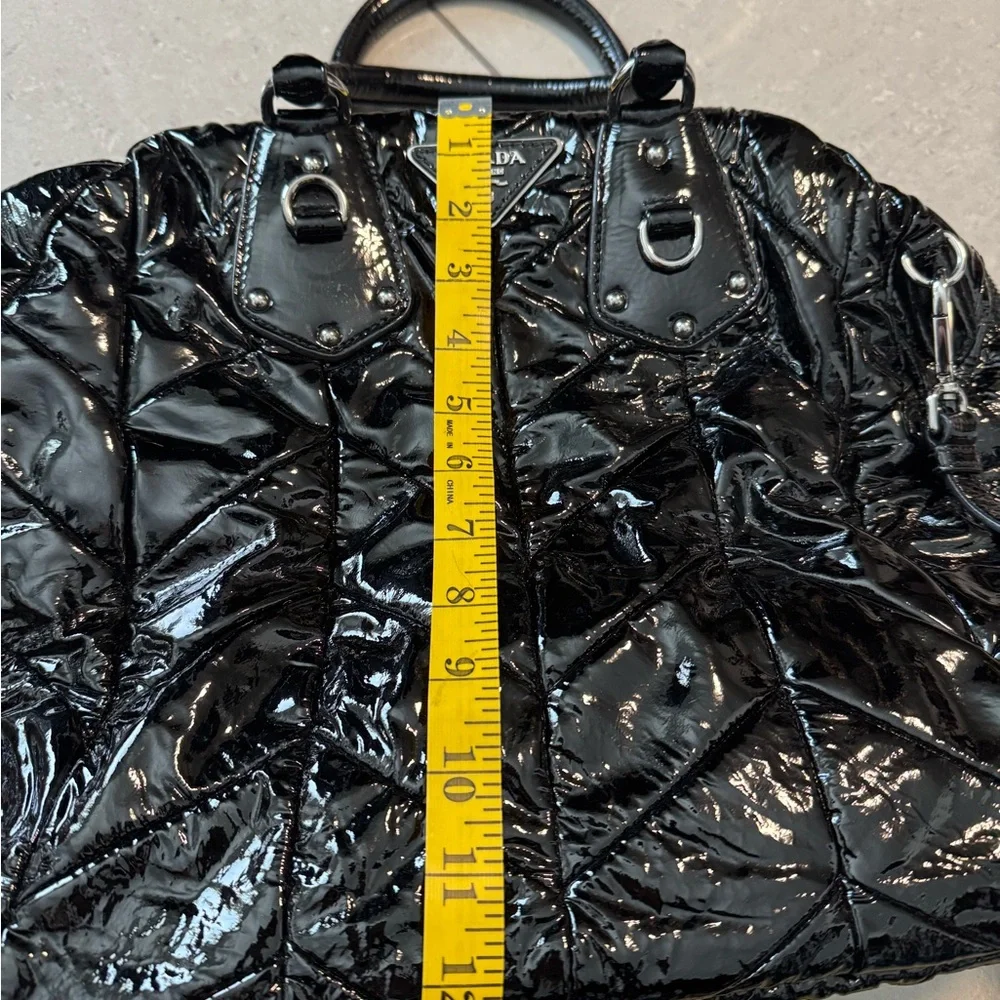 Vintage Prada Black Patent Leather Quilted Shoulder Bag Large - Picture 8 of 8